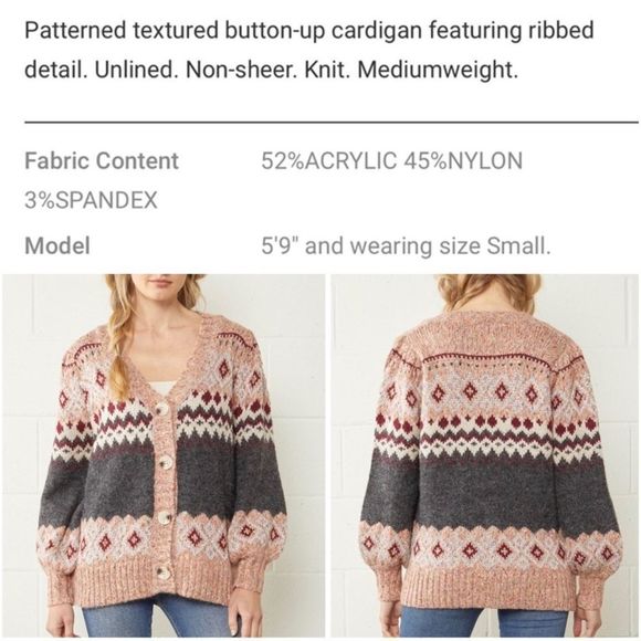 NEW Vintage Patterned Cardigan Antique Moves - Picture 5 of 6